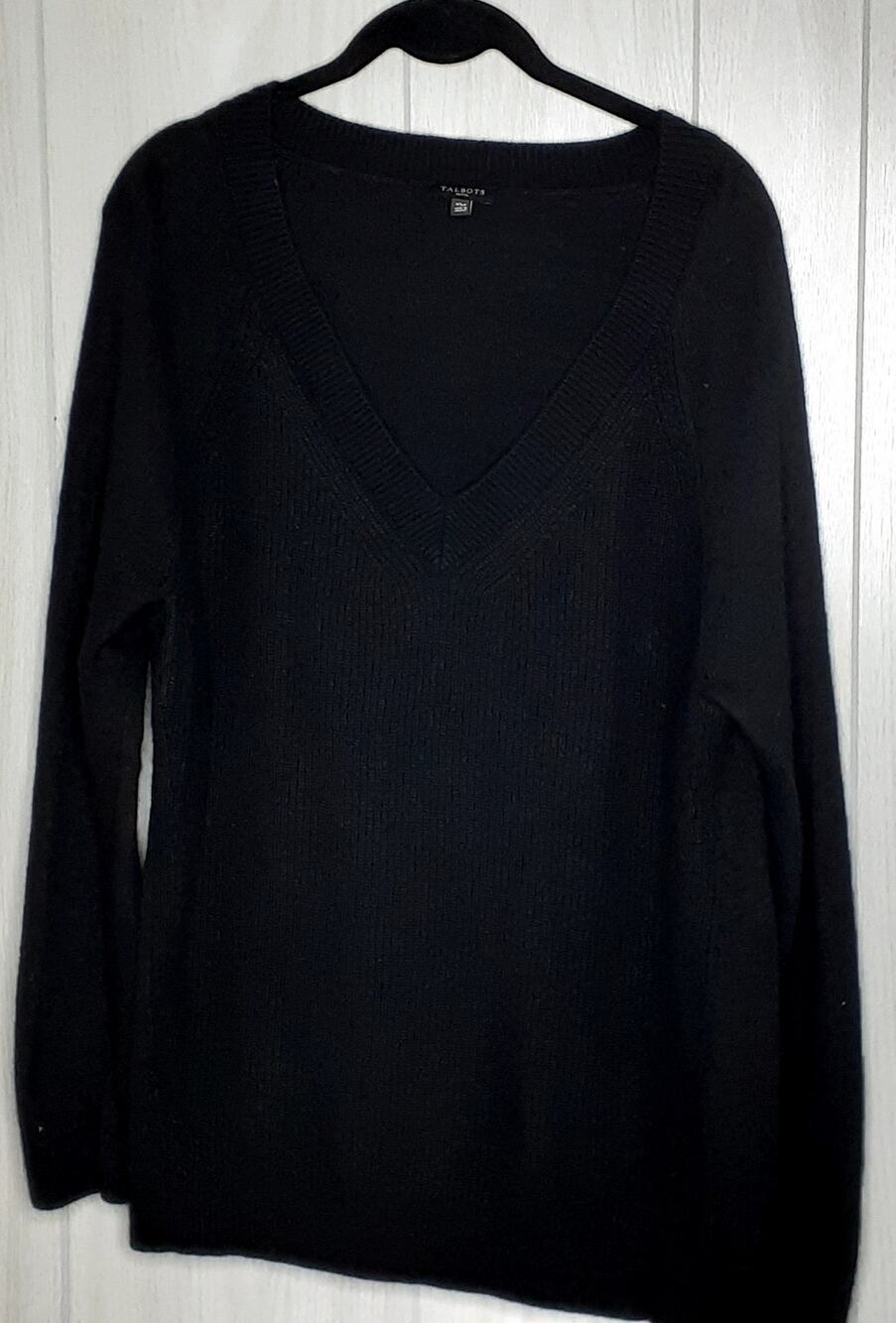 Talbots Black V-Neck Wool and Cashmere Blend Sweater Size XL Petite